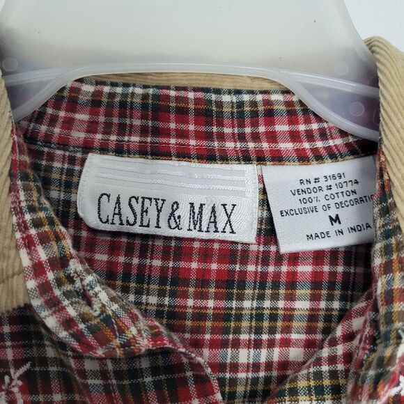 Vintage holiday Christmas plaid button front cabin cute corduroy collar top med - Picture 4 of 6